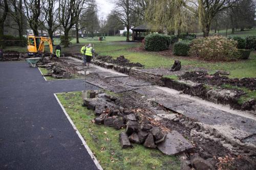  - With the old wall removed new concrete bases are being laid